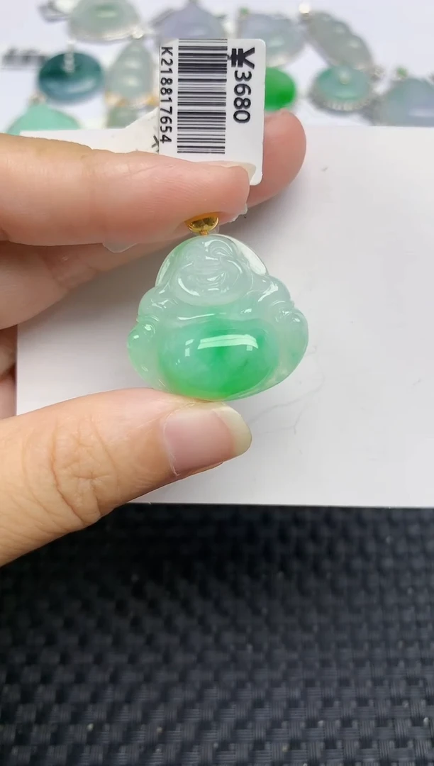 翡翠18K金镶嵌颈饰天然A货翡翠