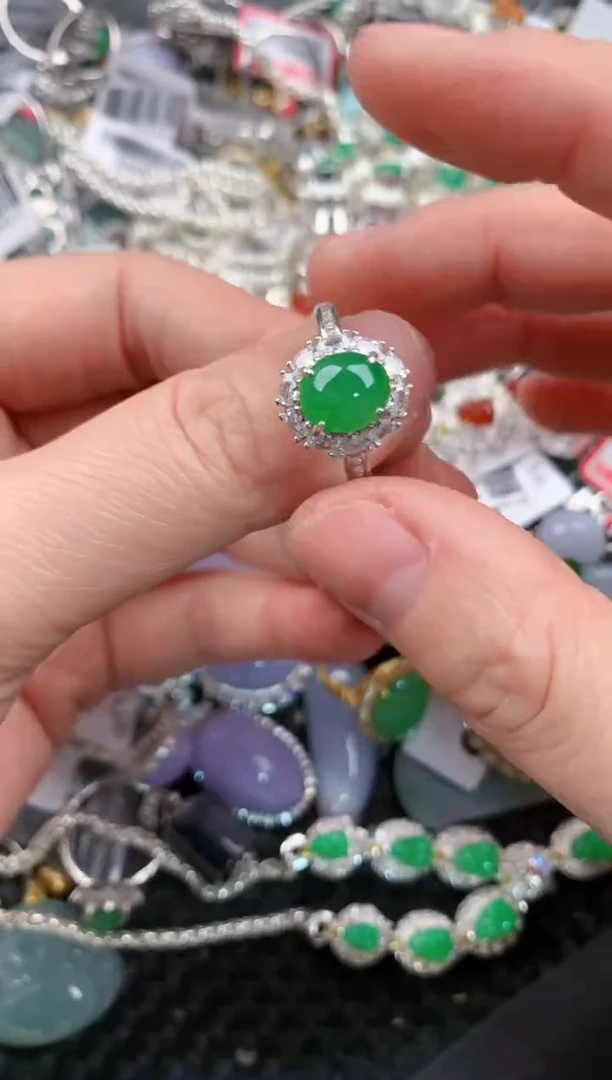 银S925镶嵌戒指翡翠1313---1