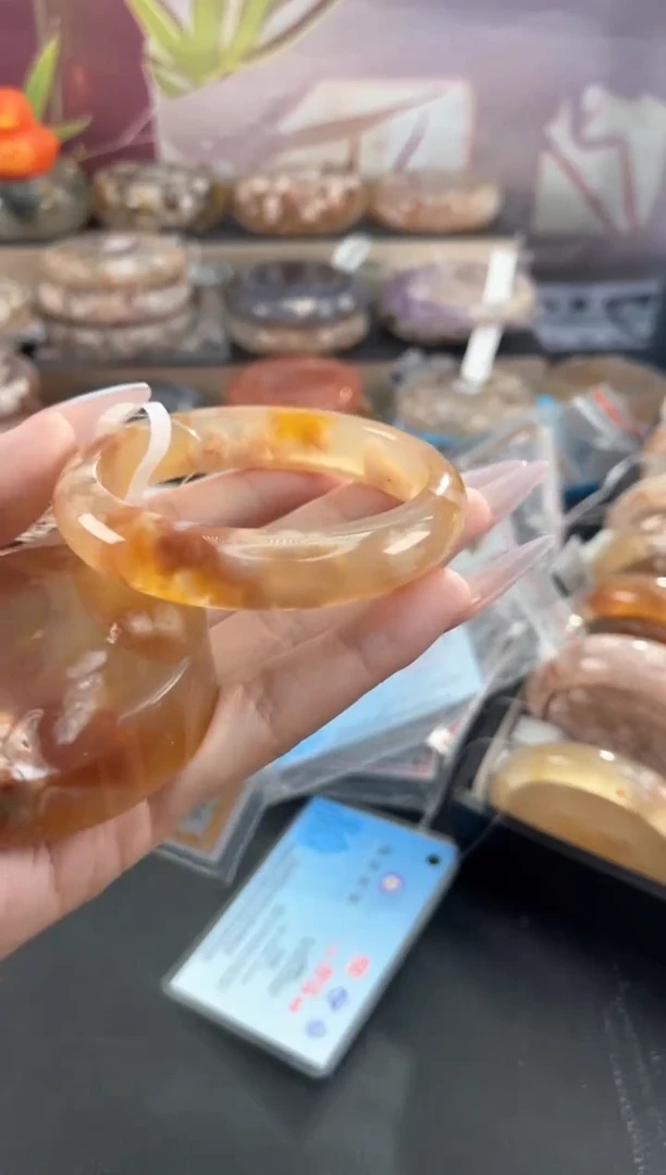 未镶嵌手镯石英质玉天然樱花玛瑙手镯55