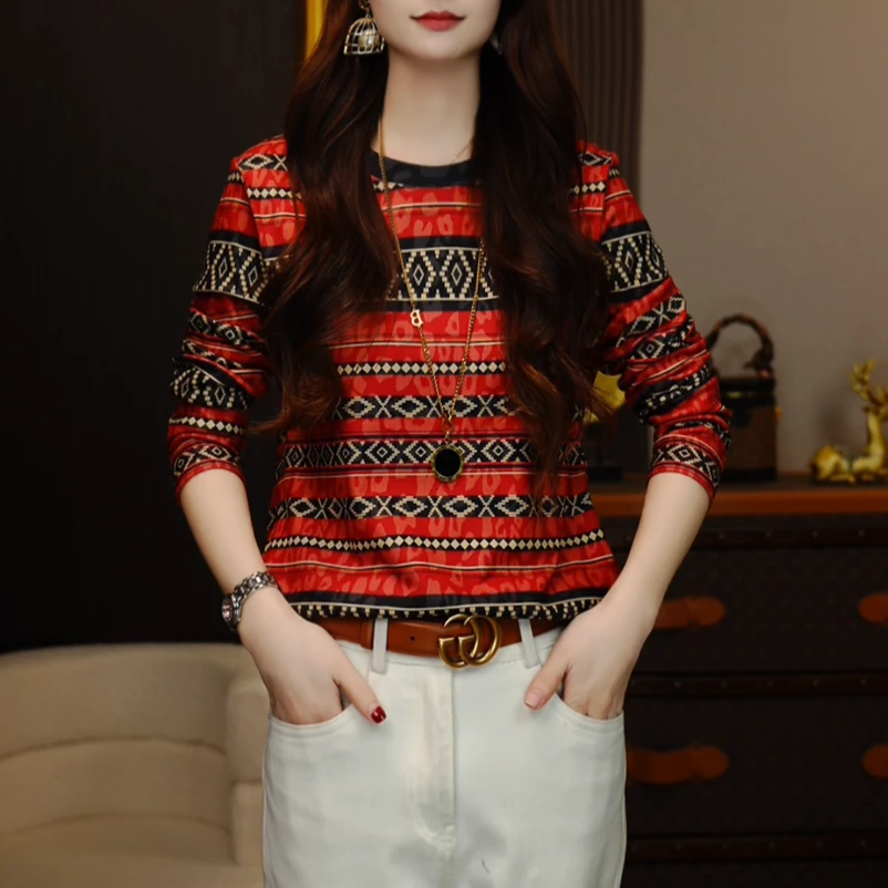 【南油艳公子】向阳花开澳绒加厚秋冬宽松百搭常规袖打底衫24122604