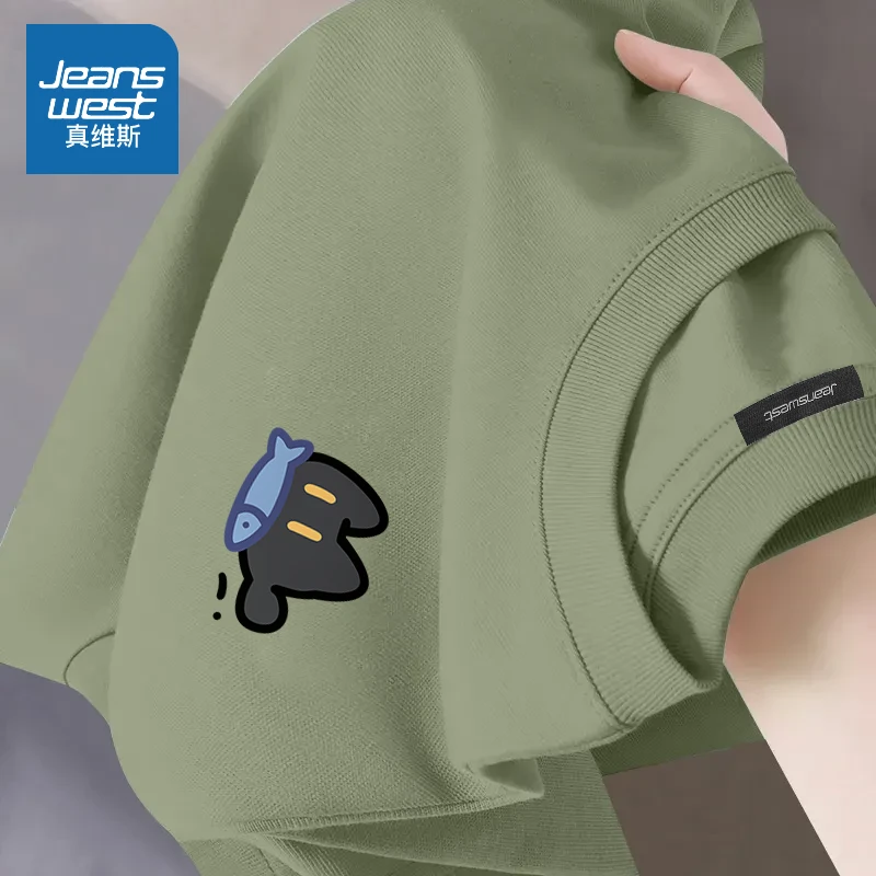 真维斯短袖t恤男生夏季卡通猫咪青少年正肩体恤2025新款纯棉半袖