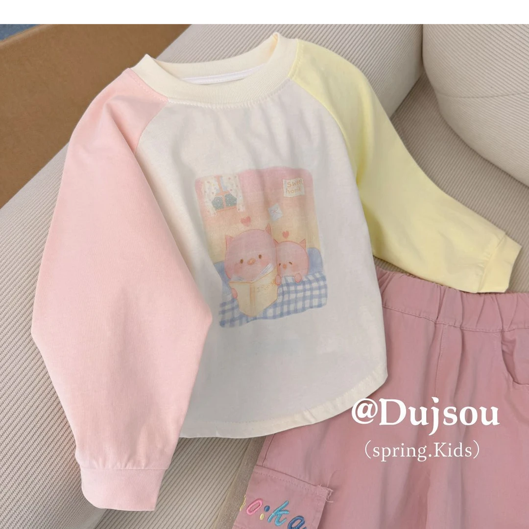 【新疆包邮】春季新款插肩袖三只小猪T恤E906