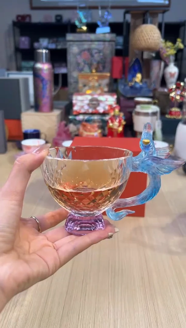 133卡普拉鸾凤琉璃水晶咖啡杯（蓝紫色）