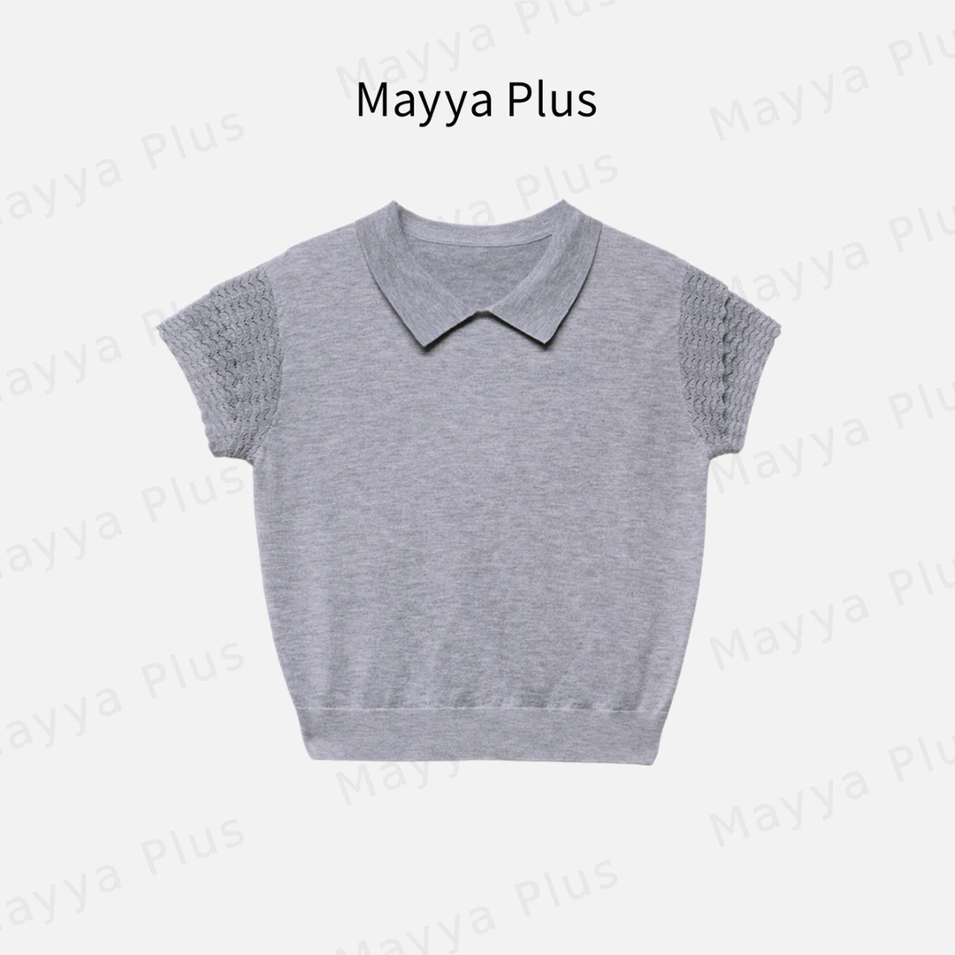 【小周末】MayyaPlus麦芽定制法式小翻领针织衫显瘦短袖T恤32526706