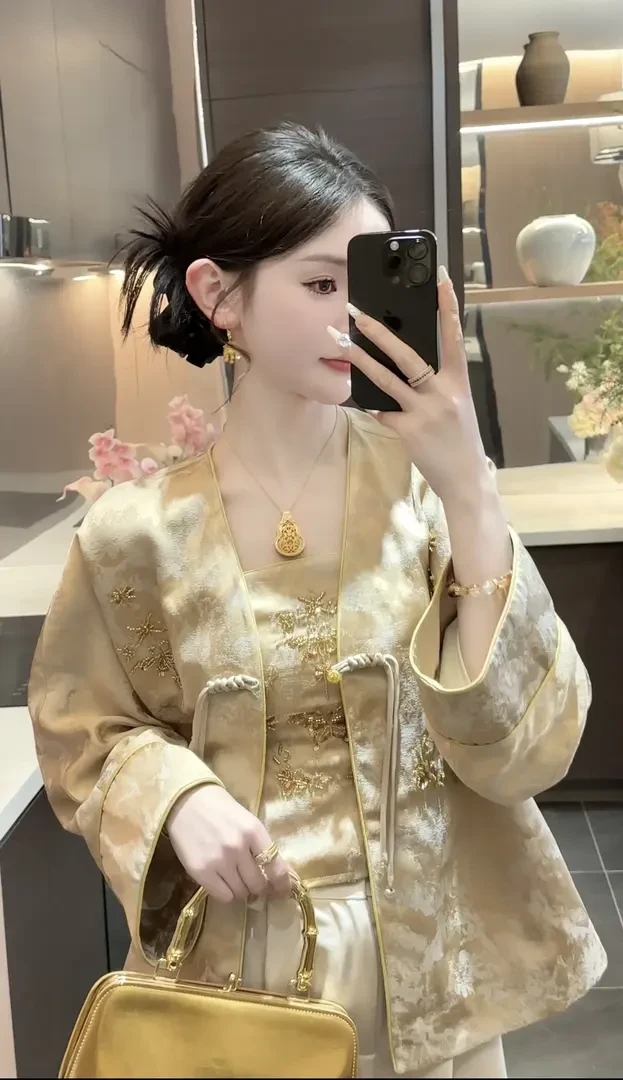 【金缕衣】2025春新中式高定重工设计吊带背心上衣别致开衫两件套女