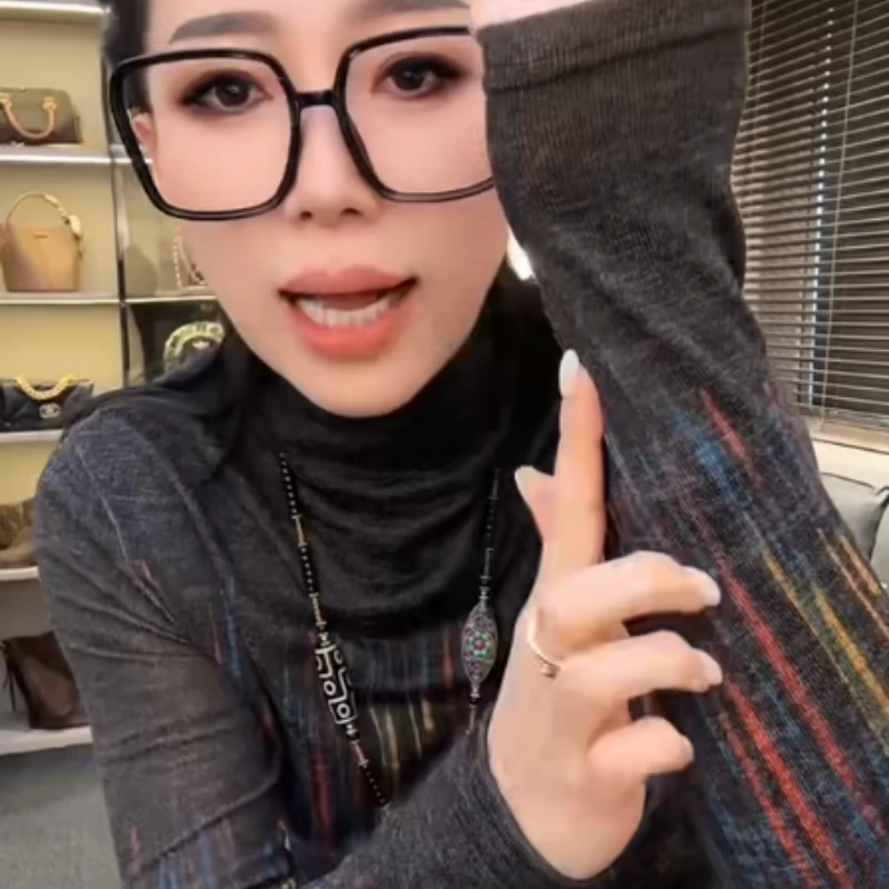 撞色彩纹高领打底衫女2025新款秋冬时尚高弹修身显瘦气质内搭上衣