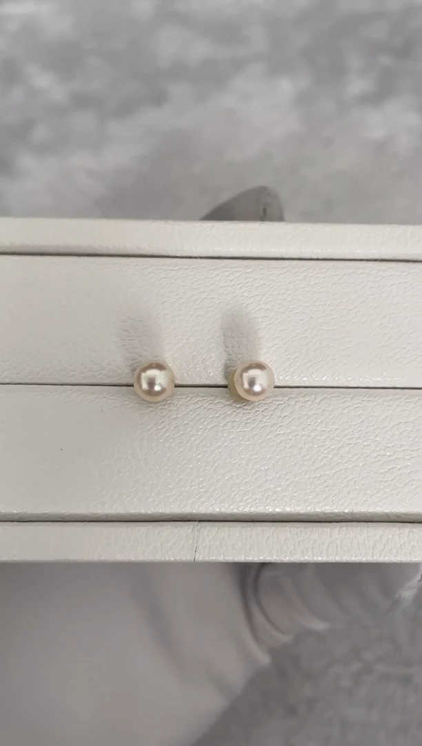 银S925镶嵌耳钉海水珍珠AK羽皇金素钉6-6.5mm