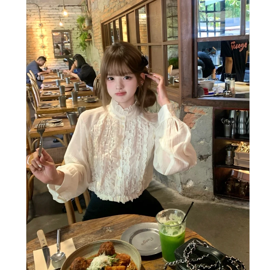 法式富家千金宫廷风设计衬衫女高级感洋气上衣配显瘦高腰短裙套装