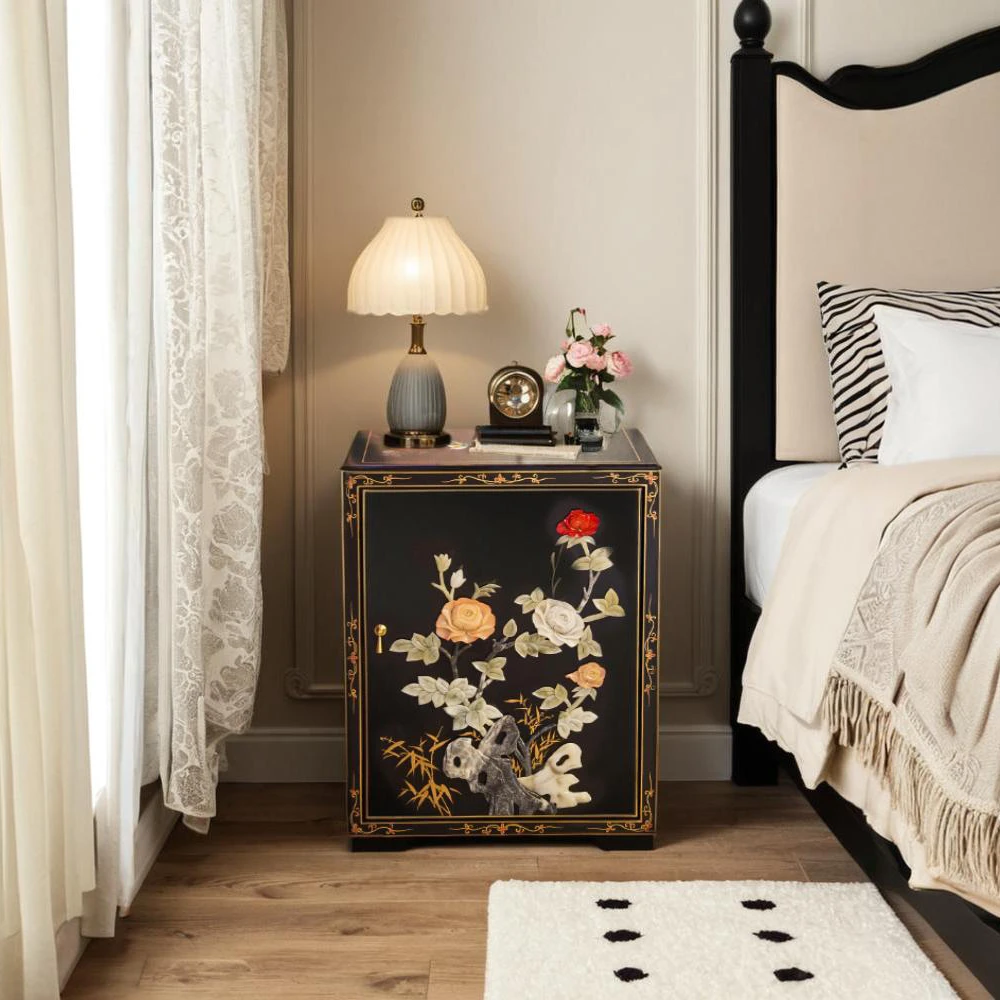 【本尼家】TS46新中式国风手绘漆画滑石镶嵌玄关柜55*39*71cm