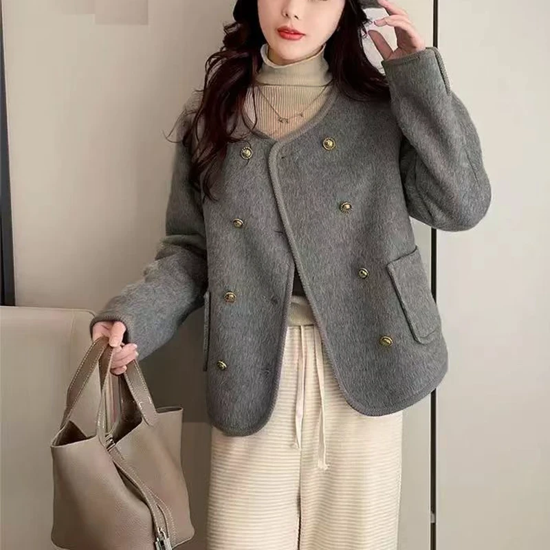 短款小香风纯色毛呢外套上衣秋季复古休闲小个子百搭开衫法式韩版