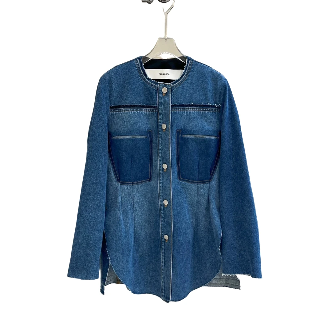 南油小众设计师新品拼接收腰牛仔外套