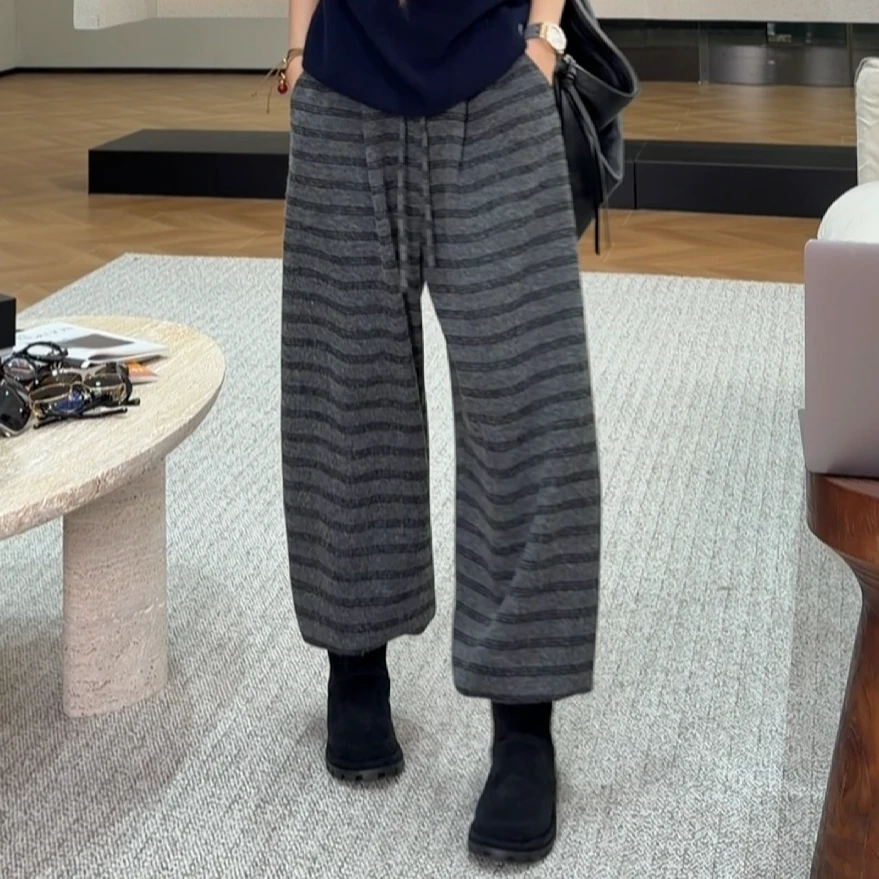 AMAZING IN | 绵羊毛 | 条纹阔腿休闲裤女 A251202-AI5CDTR8V6365