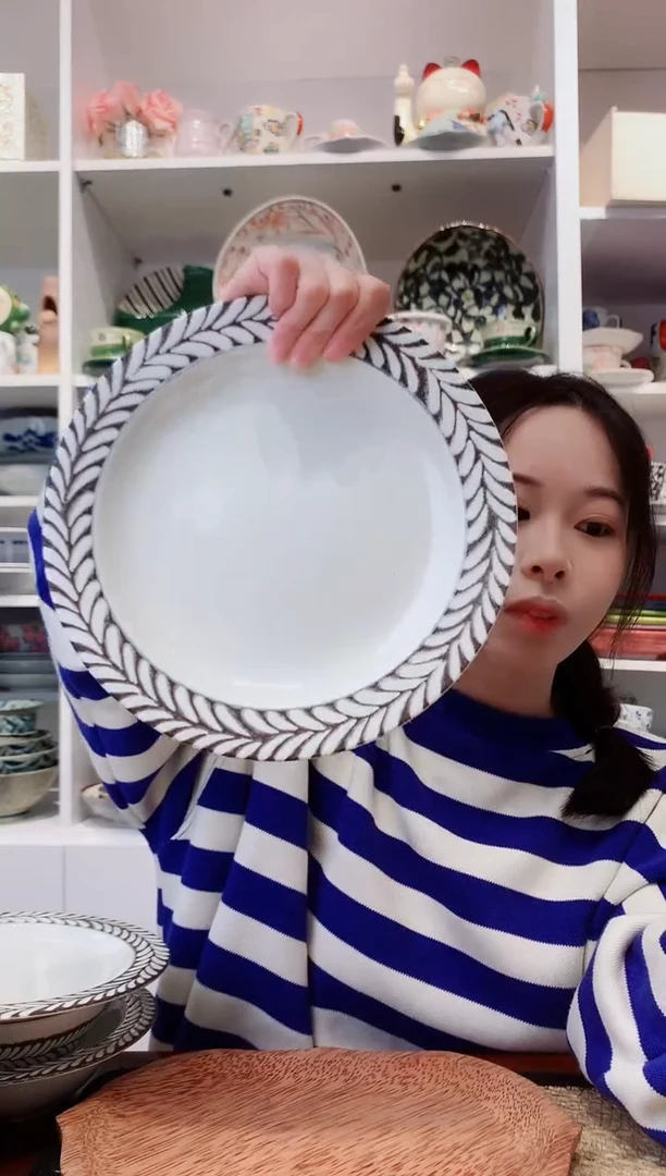 陶瓷美浓烧简约白色麦穗大盘24cm