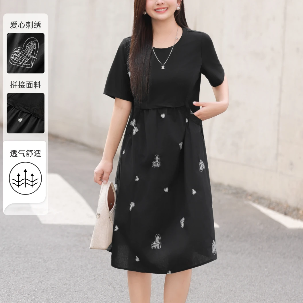 【气质减龄刺绣拼接连衣裙】MsShe大码女装夏季裙子J~F2503015