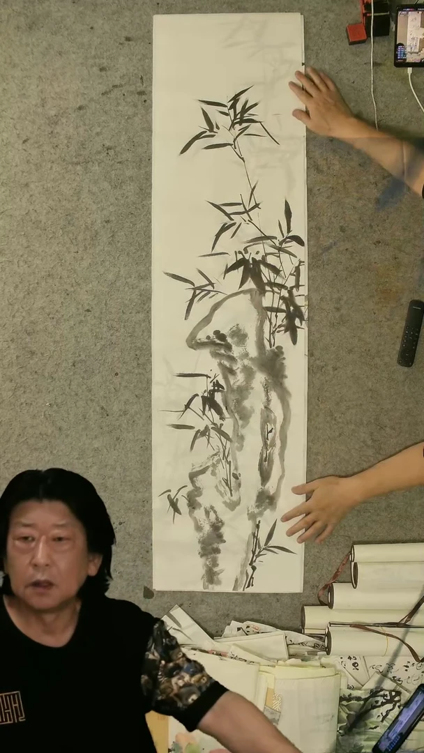 国画四尺对开  墨竹条屏