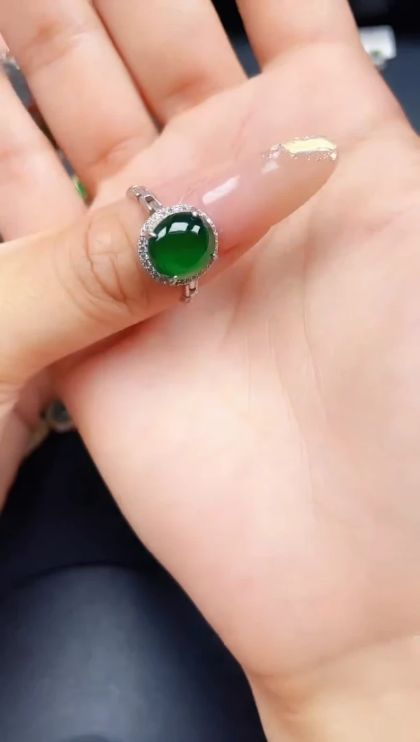 翡翠戒指银S925镶嵌432423