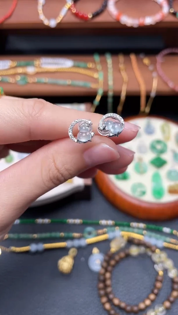 【闪购商品】翡翠耳钉银S925镶嵌2个  JK107