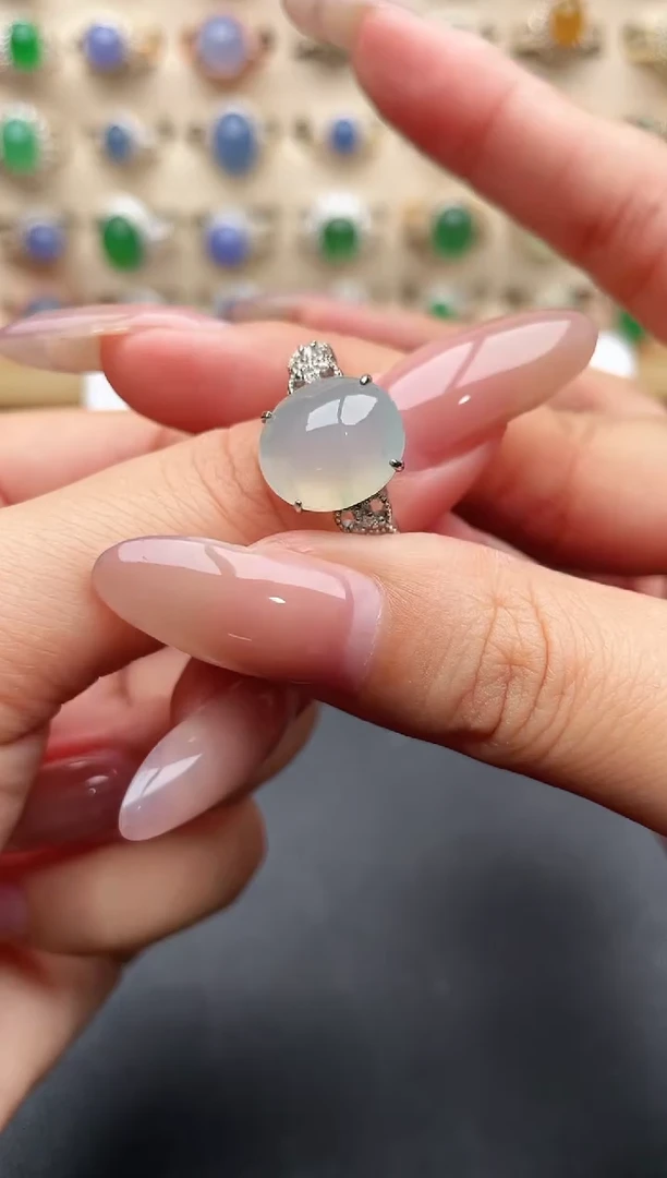 银S925镶嵌戒指翡翠一物一证一礼盒