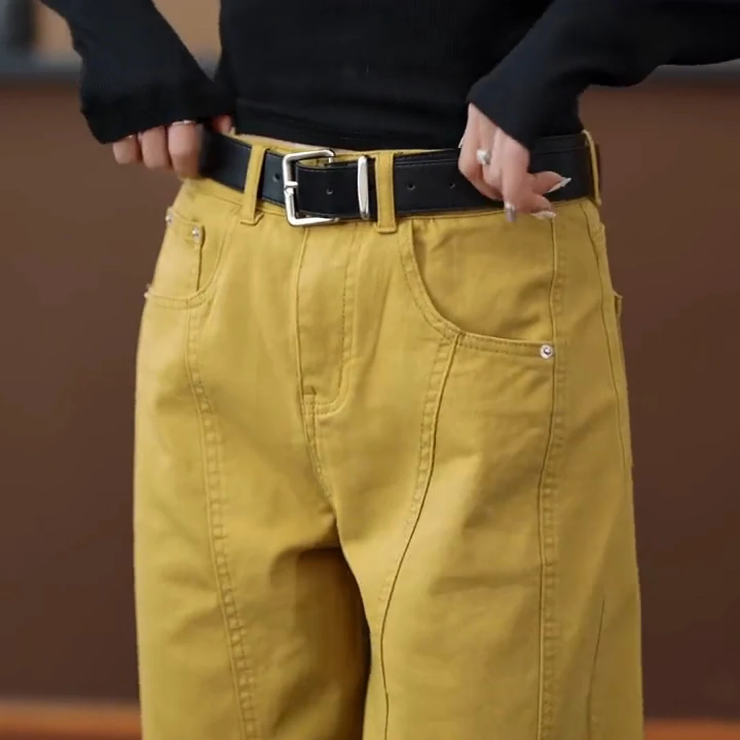 姜黄色直筒牛仔裤女春秋2025年新款时尚显瘦弯刀裤高腰窄版阔腿裤