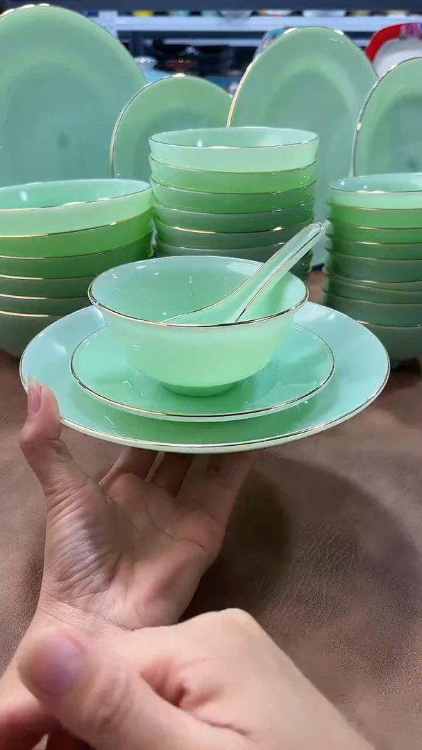 玉瓷盘碟碗勺四件套10套