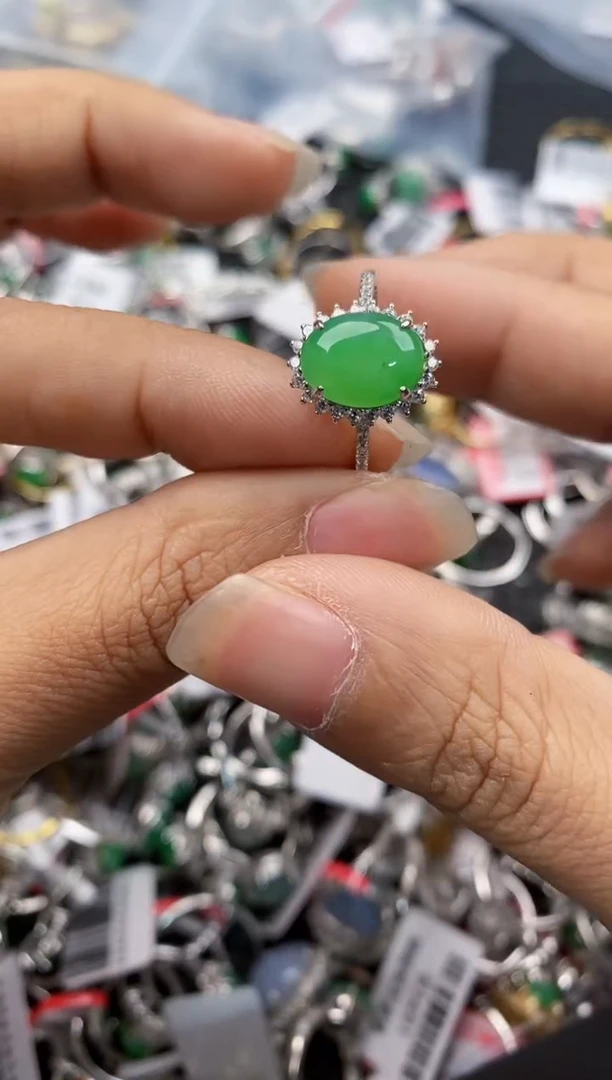 银S925镶嵌戒指翡翠333---8