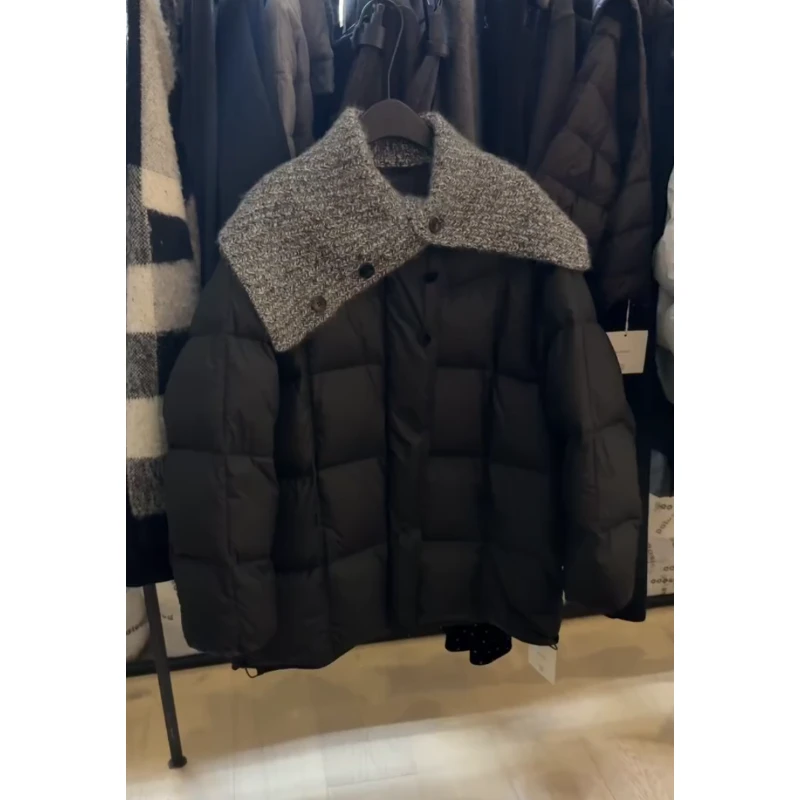 MARIE.COCO韩系复古设计感软糯针织领搭休闲保暖面包棉服外套秋冬