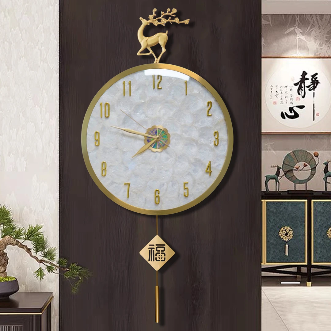 新款-尝鲜价挂钟家用客厅黄铜装饰壁钟静音表挂墙时尚网红石英钟