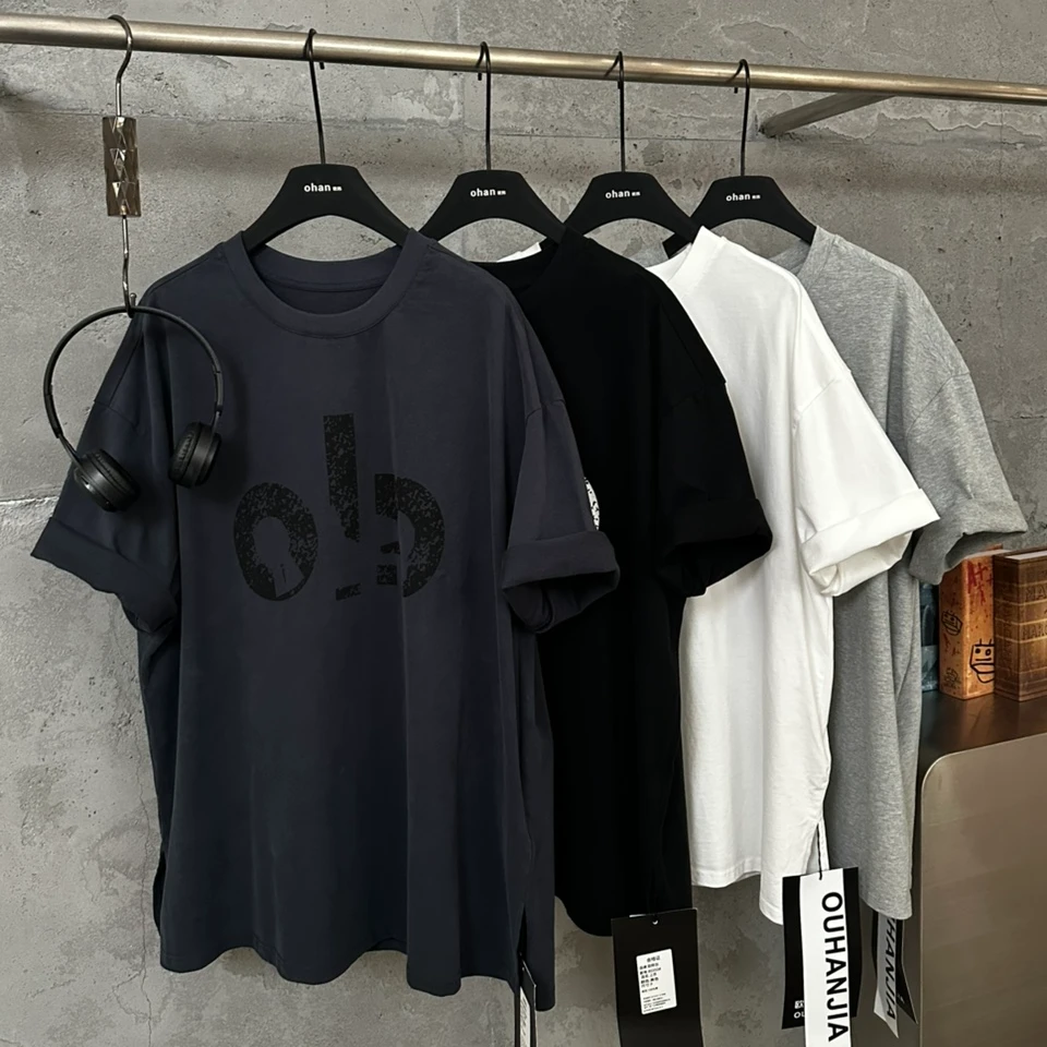 2025秋上新：欧韩伽80350高克重磨毛字母印花休闲宽松短袖