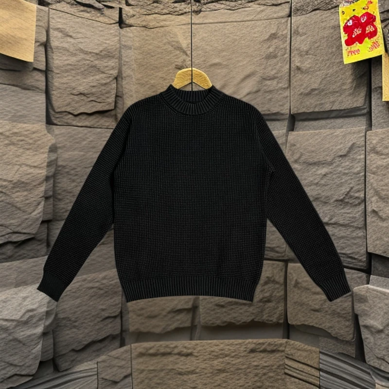 重磅轻奢菠萝纹套头毛衣加厚圆领纯色肌理感内搭针织衫男士秋冬季
