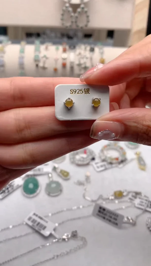 【闪购商品】翡翠耳饰银S925镶嵌3号