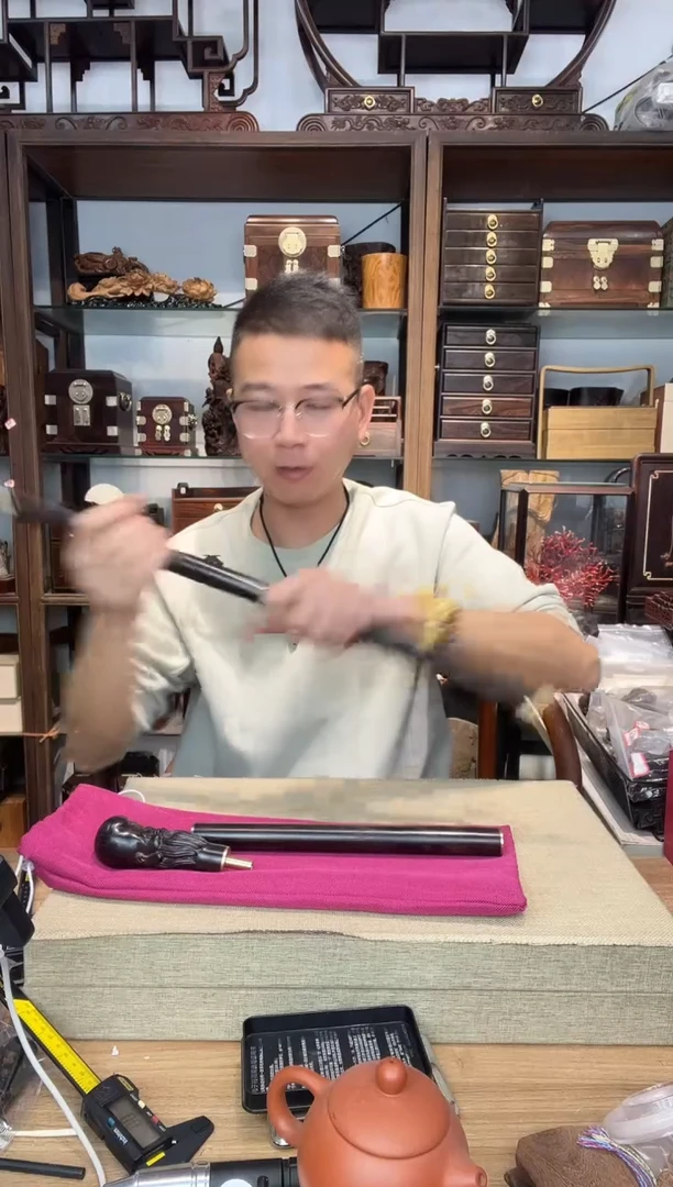 乌木类书架263紫光檀可拆卸四节雕刻寿星拐杖