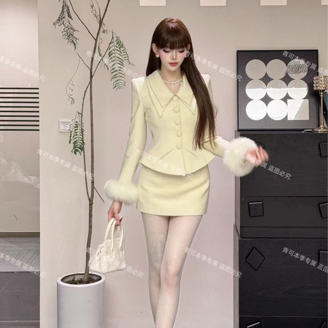 半裙法式上衣秋冬修身时尚时尚套装显瘦工装风针织包臀L24966