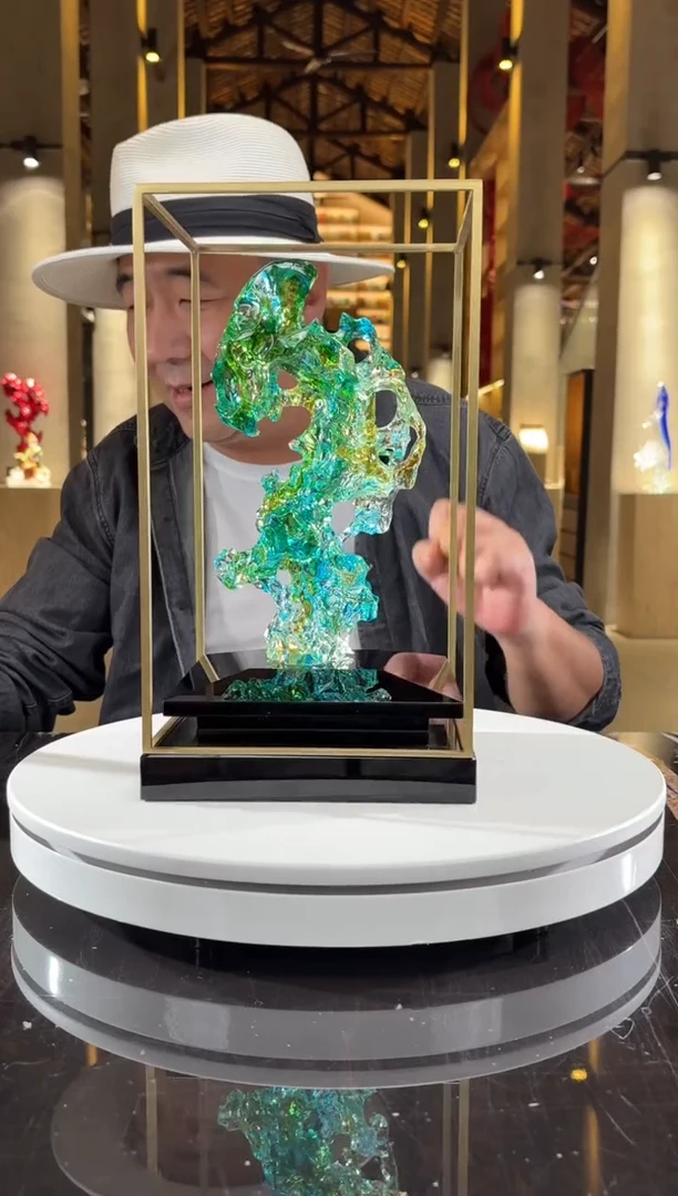 摆件CS0202001欧碧色小太湖石+定制黑底座架子