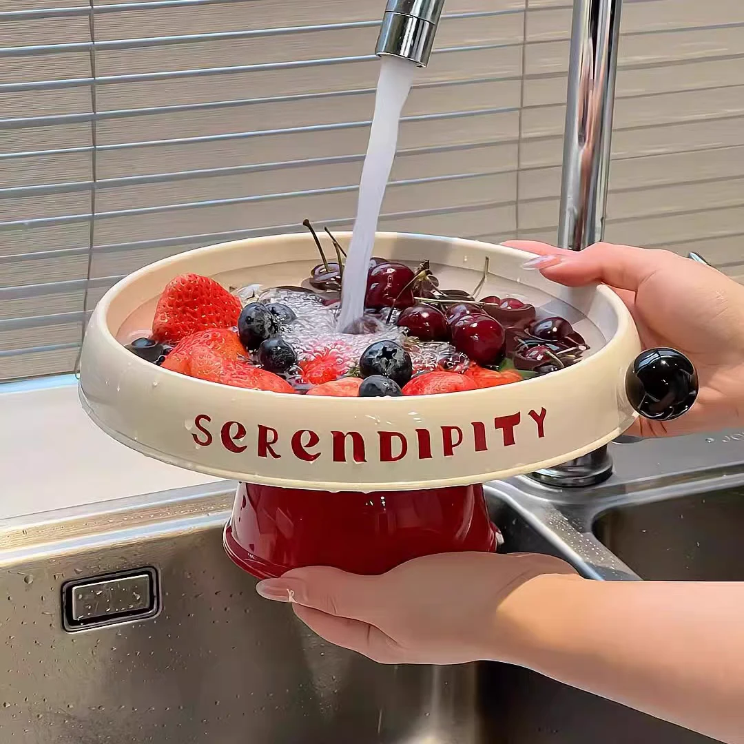 奶油风餐桌水果盘省空间小清新拼色果盘果盆拆装圆形款卡通高颜值