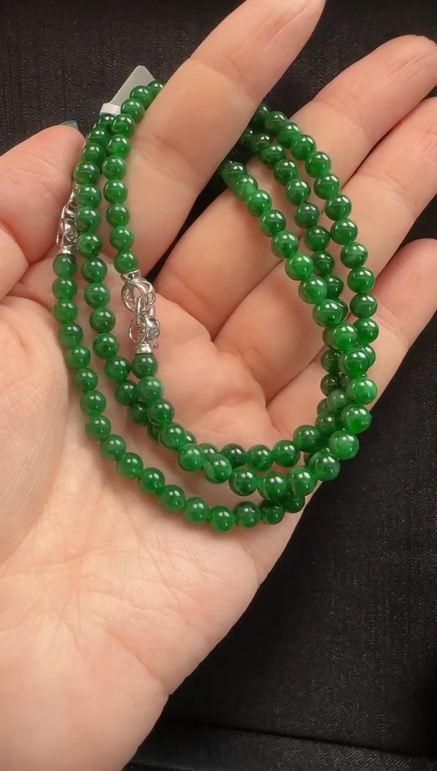 【闪购商品】翡翠颈饰18K金镶嵌217玉珠一条