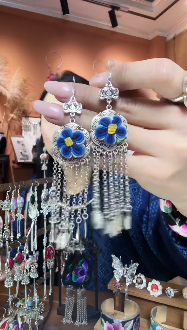 【闪购商品】刺绣传统非遗民族凤手工刺绣饰品耳环