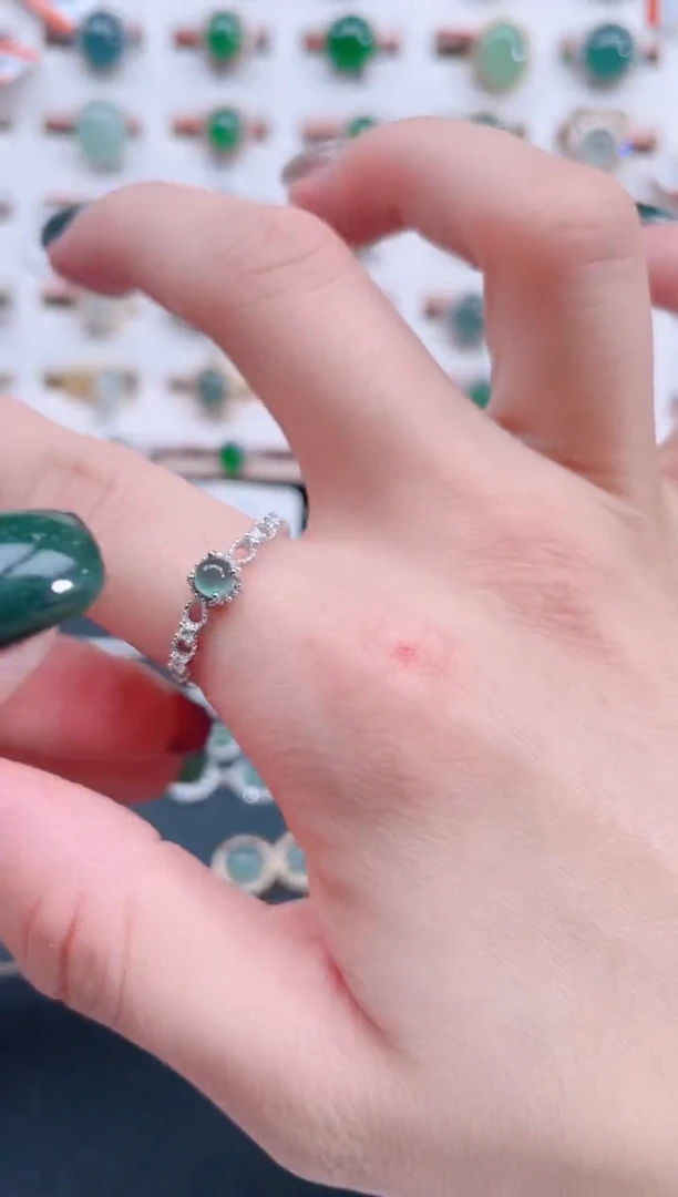 银S925镶嵌戒指翡翠天然翡翠