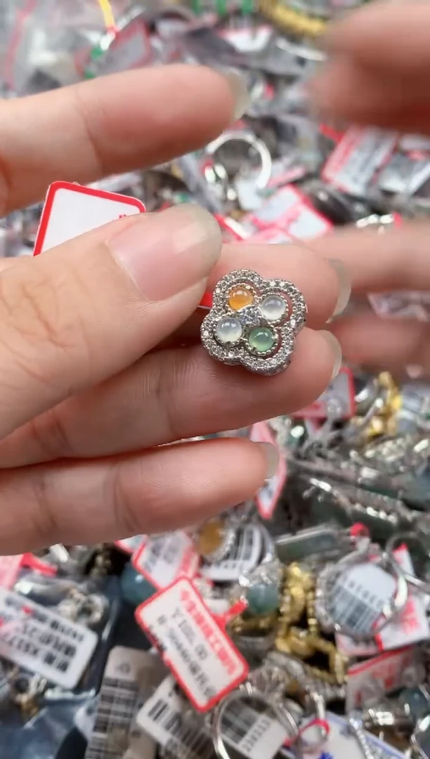 银S925镶嵌戒指翡翠天然A货缅甸翡翠