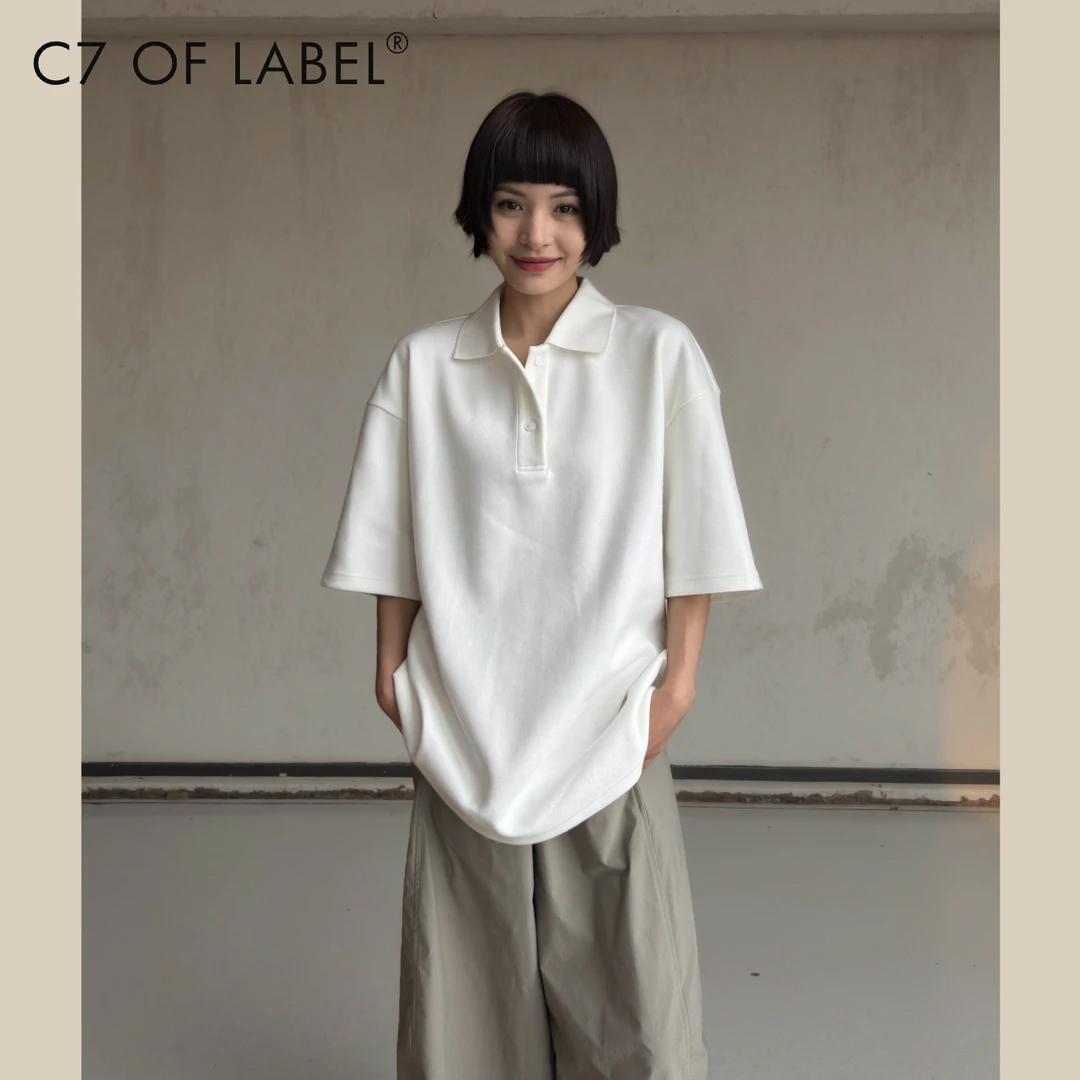 C7「景年」阔版POLO领复古纯色宽松短袖