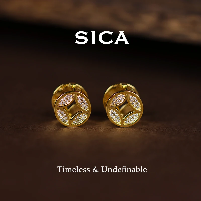 纯铜锆石耳饰 EH238【碎银几两】新中式经典轻奢个性百搭钱币耳扣