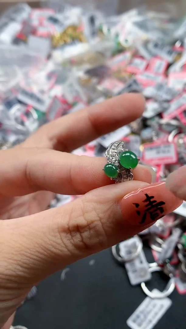 银S925镶嵌戒指翡翠天然A货缅甸翡翠
