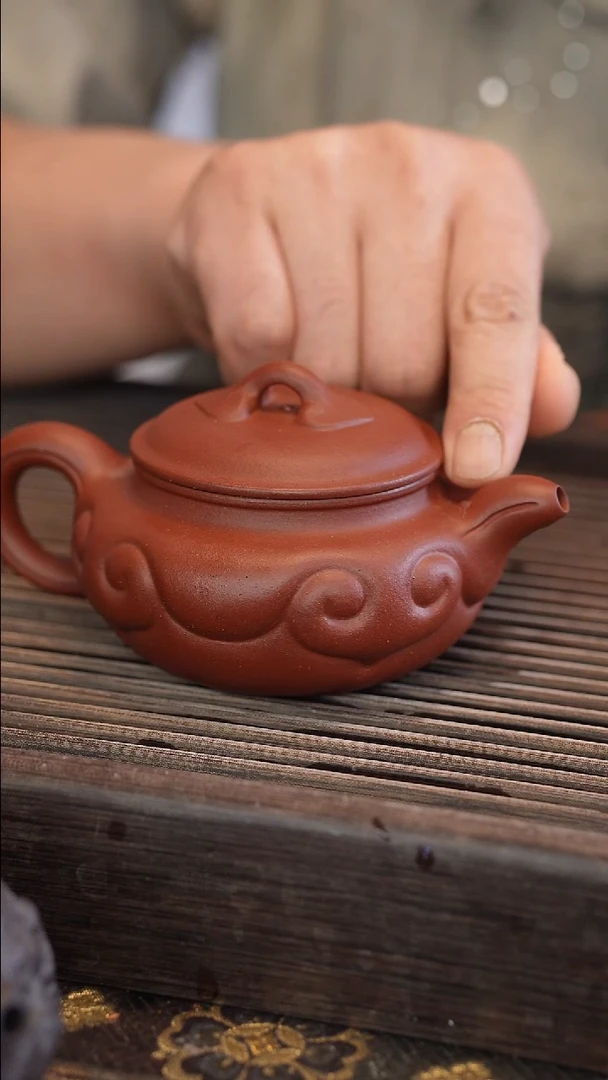 茶壶紫砂如意仿古 北红赤铁 半手工 260cc