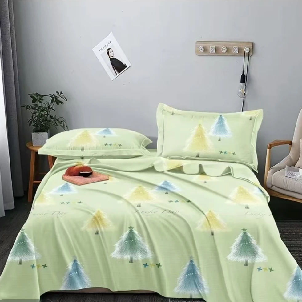 （043）纯棉床单1.95*2.4米（+－5公分）【适用于1.5床】圣诞树-嫩绿