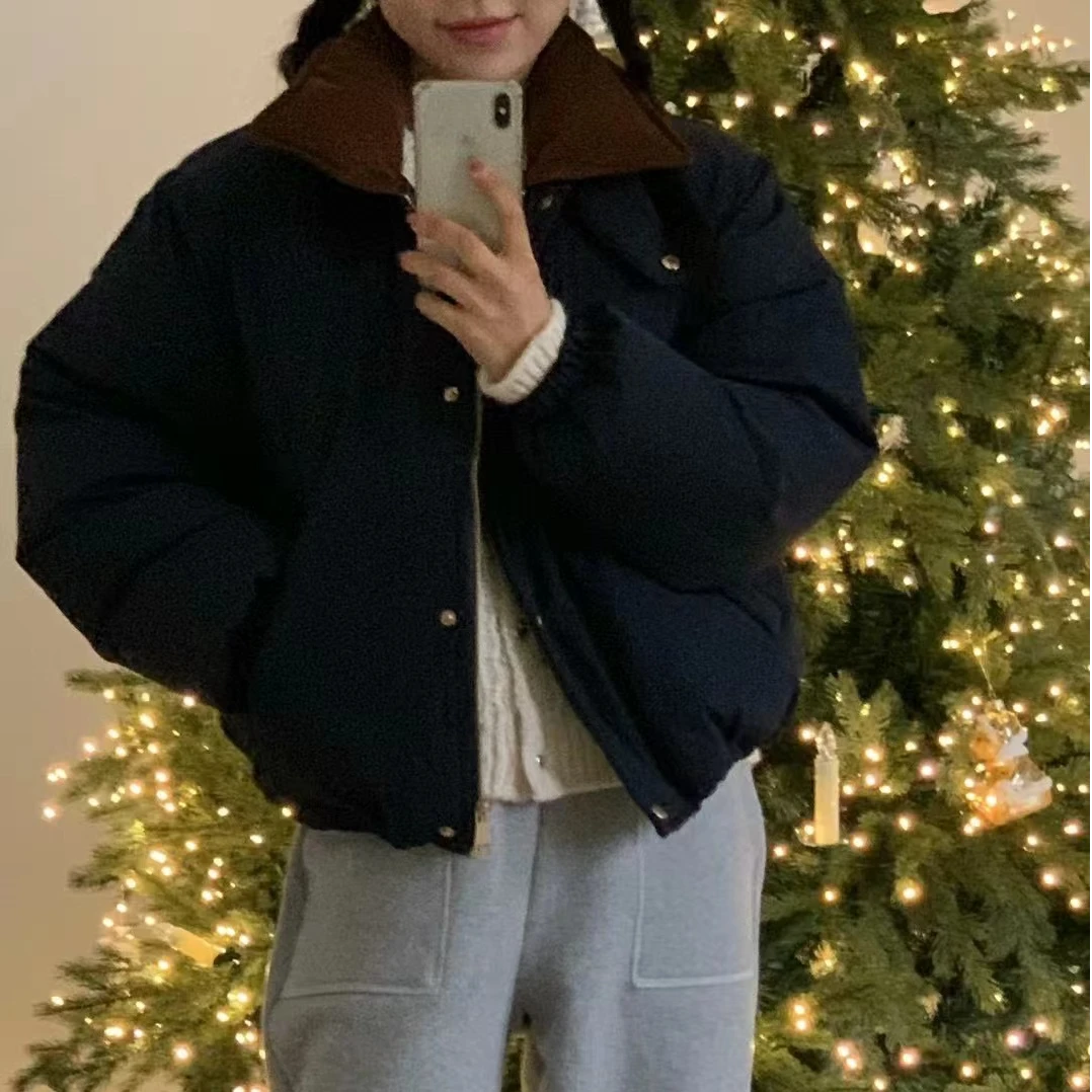 新款气质休闲韩版简约翻领长袖羽绒服YR09001