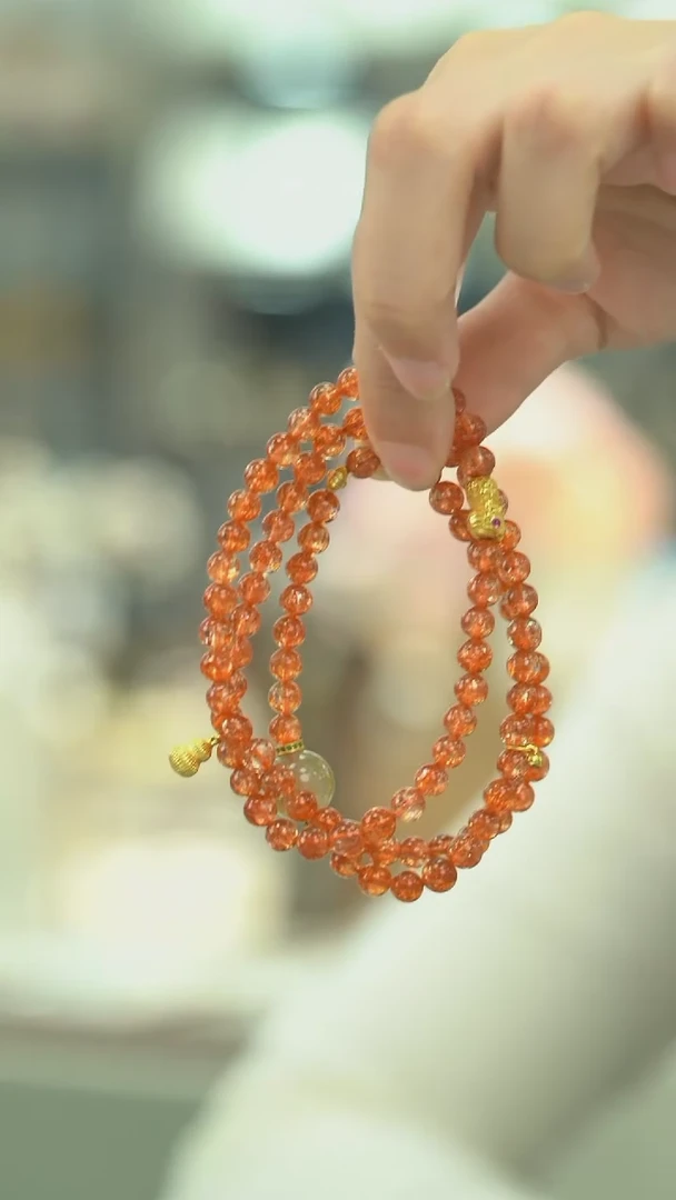 银S925镶嵌手串日光石天然高品金太阳三圈手串