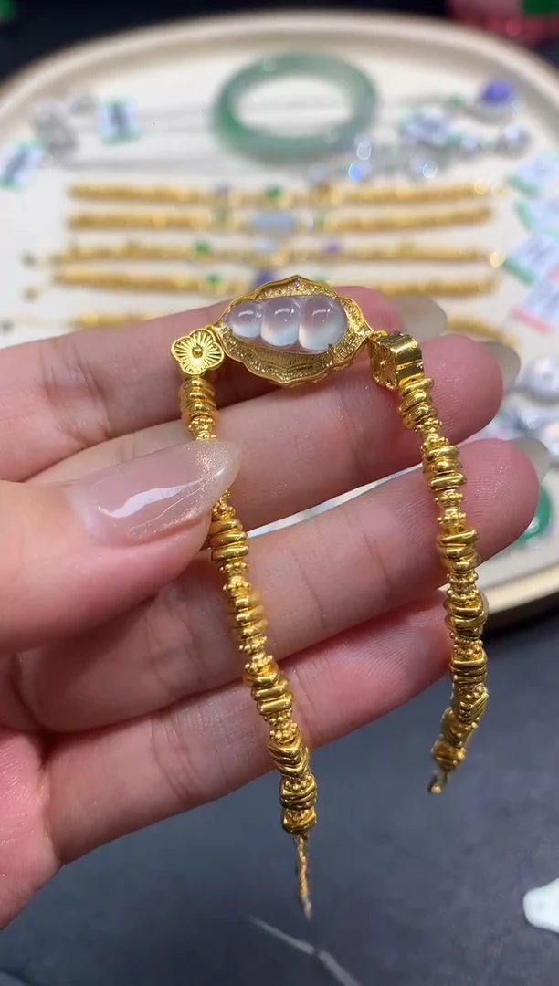 足金镶嵌手链翡翠E224|8800