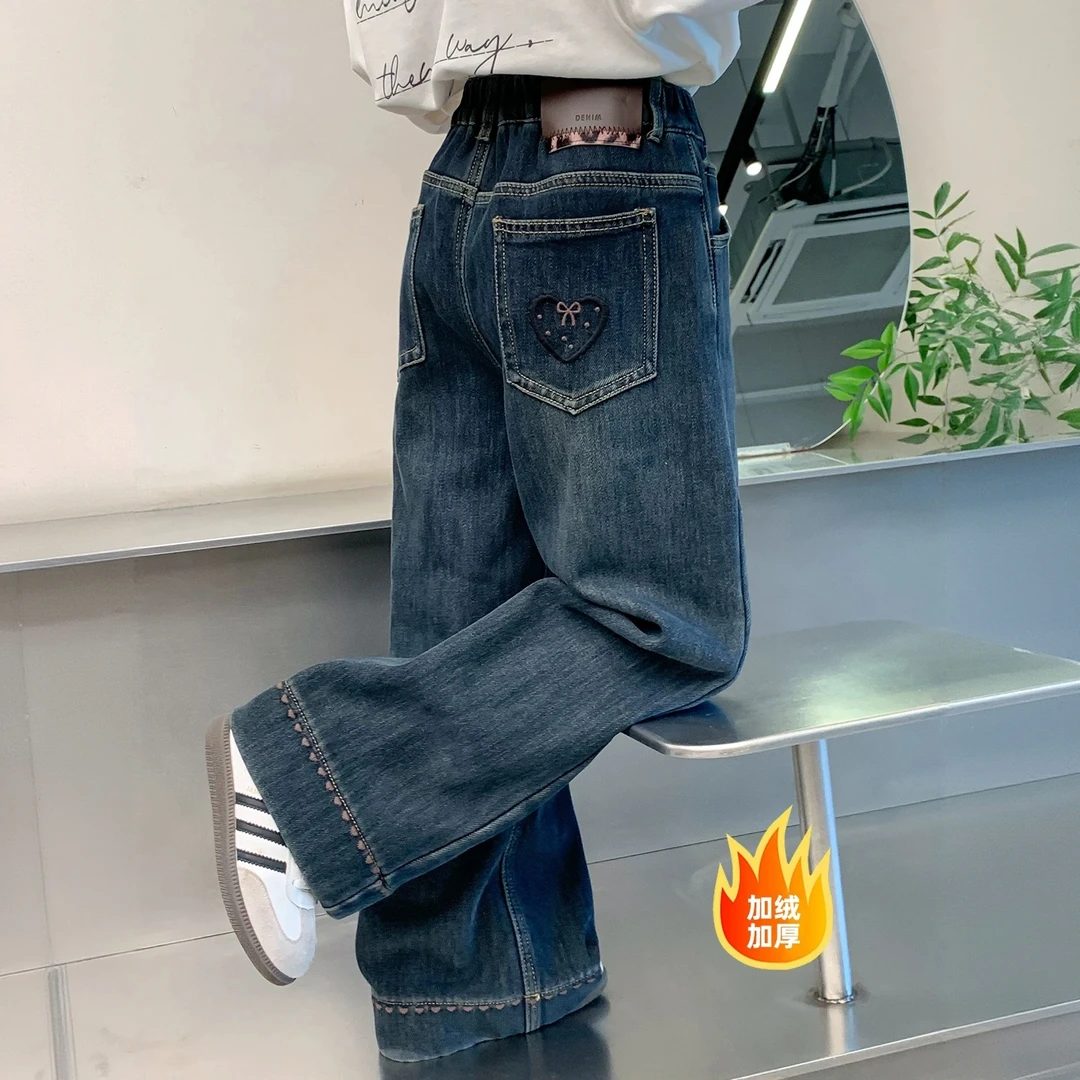 冬款韩范洋气爱心草莓加绒女童牛仔裤 F356 356 H