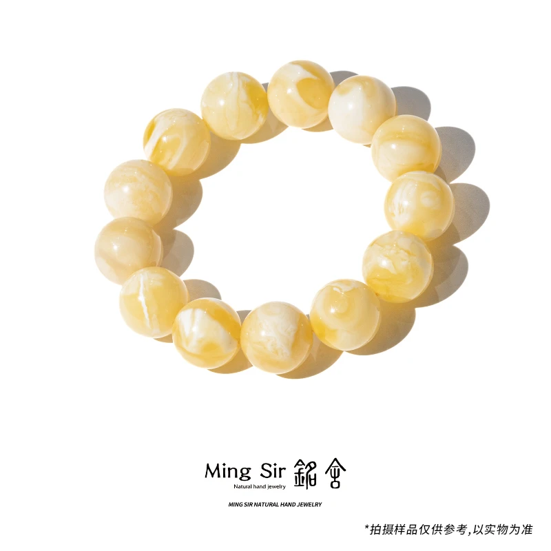【铭舍 东方既白·花·浓白花】20mm以上天然俄料蜜蜡圆珠单圈手串008