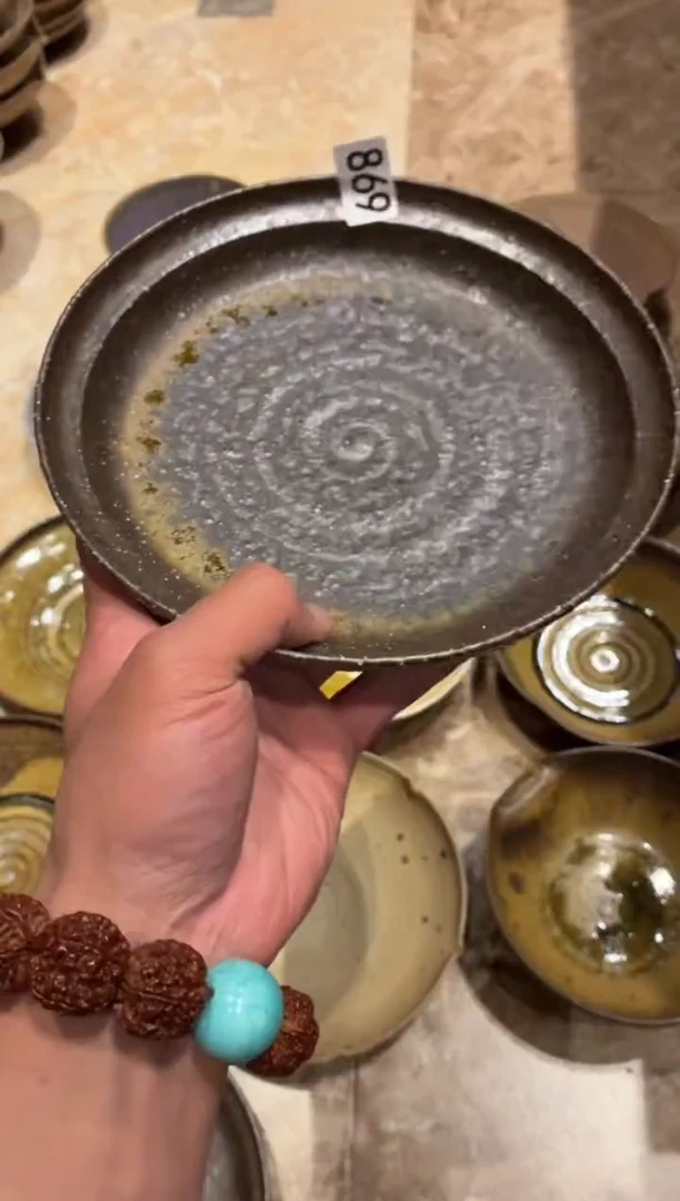 瓷片氵869棕咖色手工粗陶盘1个