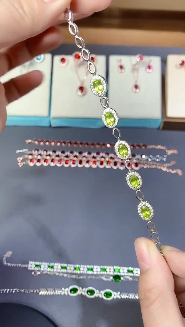 银S925镶嵌手链橄榄石天然